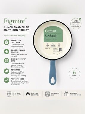 Figmint 6” Enameled Cast Iron Skillet Pan Blue New